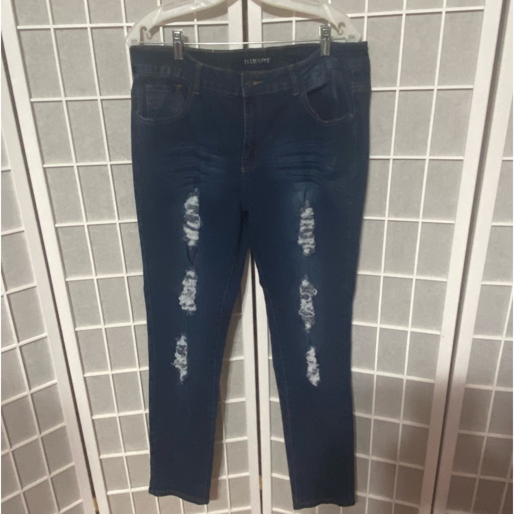 Diamanté Size 16 Distressed Skinny Jeans Dark Wash